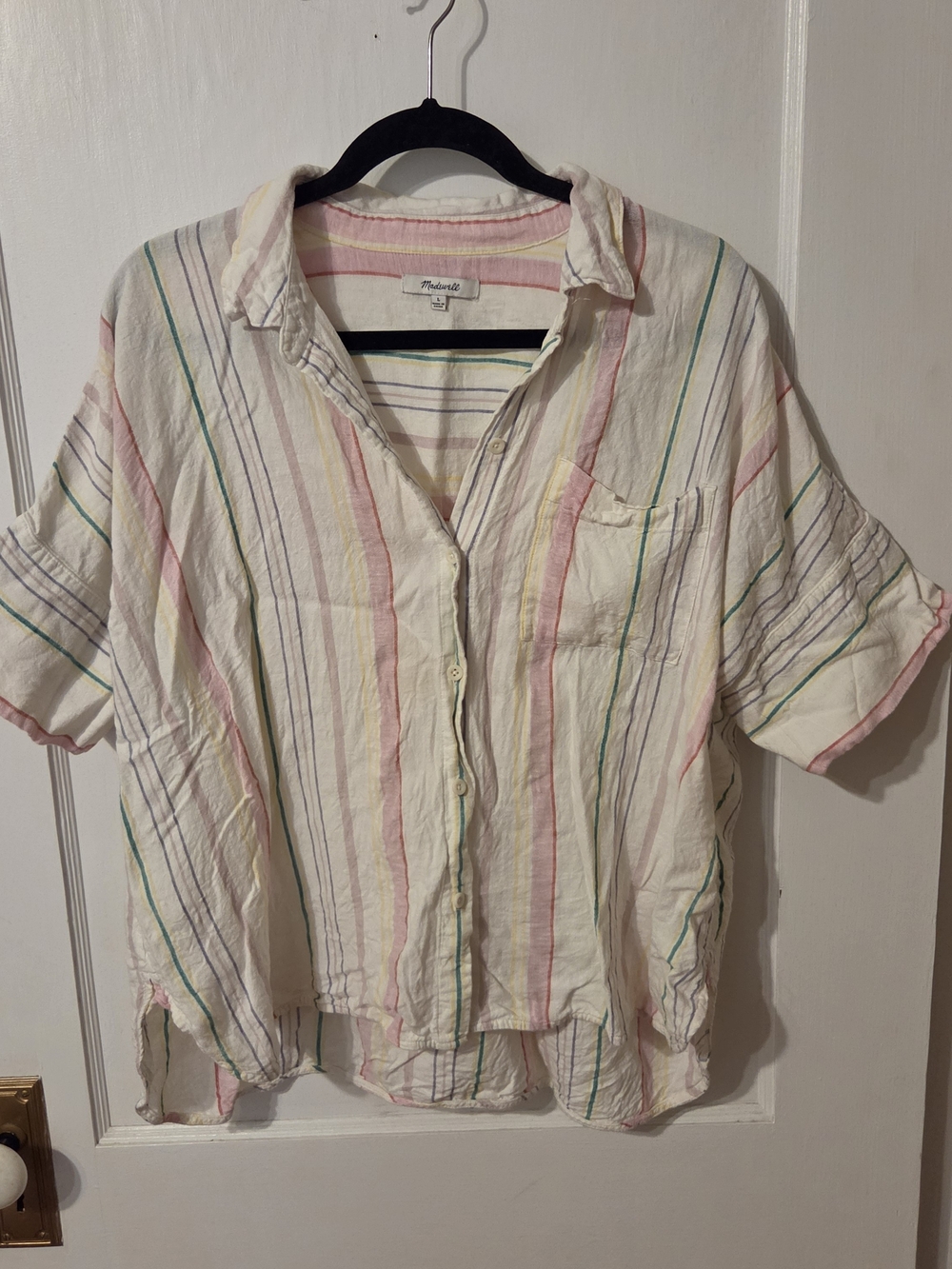 Madewell Linen Blend Daily Courier Central Shirt Rainbow Stripe L
